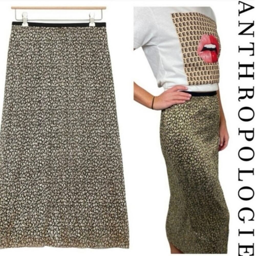 Anthropologie Maeve Anina Shimmer Holiday Cocktail Party Midi Skirt Size 6